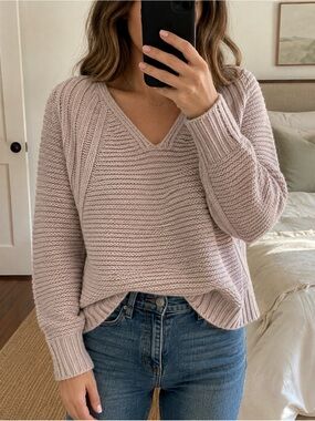 Universal Thread Blush Pink Chunky Knit V-Neck Sweater | S